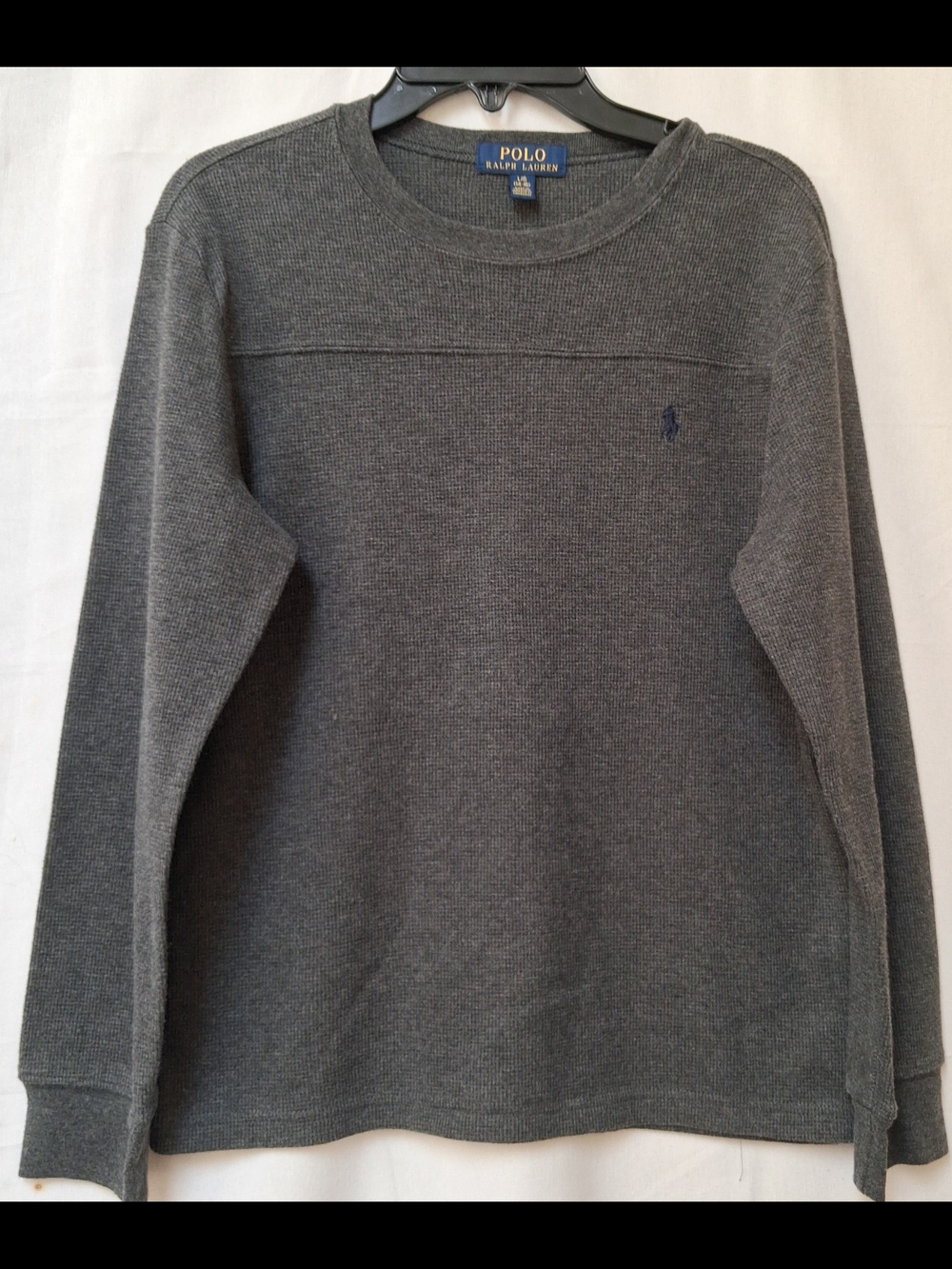 Polo Ralph Lauren Kids Gray Waffle Knit Thermal Long Sleeve Shirt L 14-16